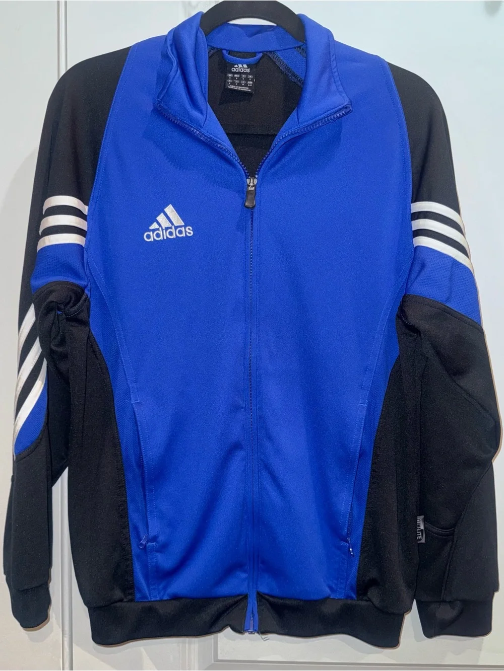 adidas Men’s Royal Blue and Black Performance Jacket with White Stripes